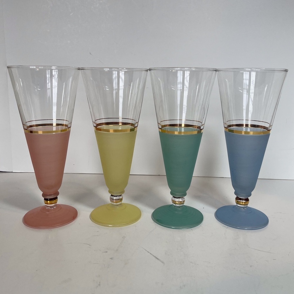 Set of 4 Mid-Century Frosted Pastel Pilsner Glasses